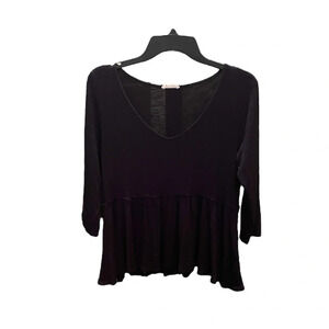 Tiffany & Grey stretchy flutter v-neck top 3/4 sleeve SZ XL black